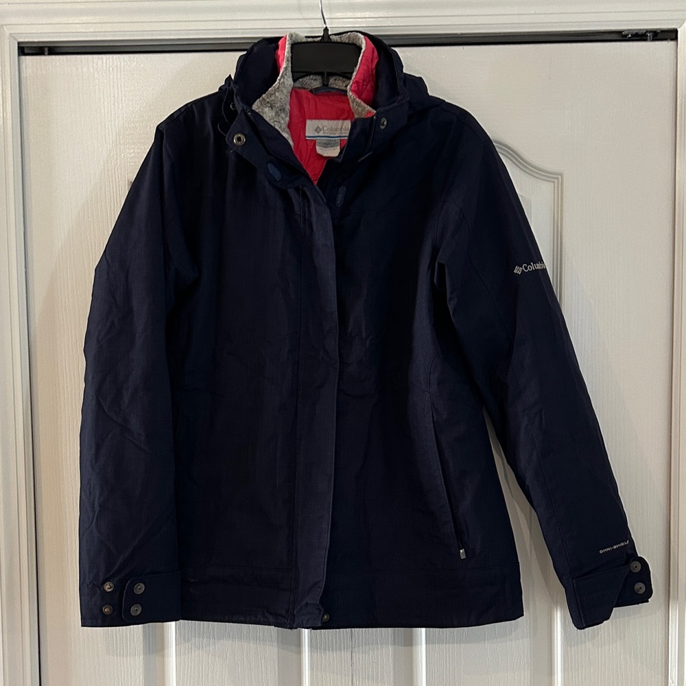 Columbia Dark Purple Jacket with Bright Pink Interior